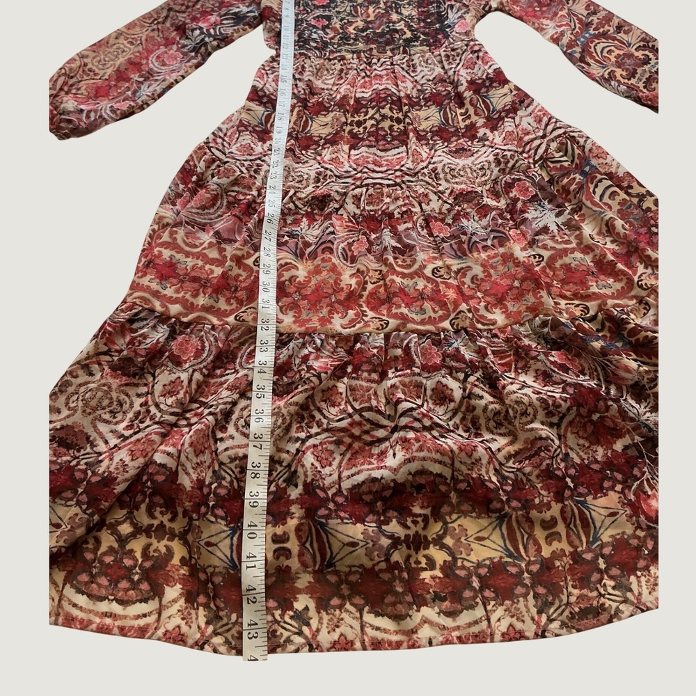 Knox Rose Womens Boho Paisley Embroidered Tiered Midi Dress Burgundy Small - Picture 3 of 7